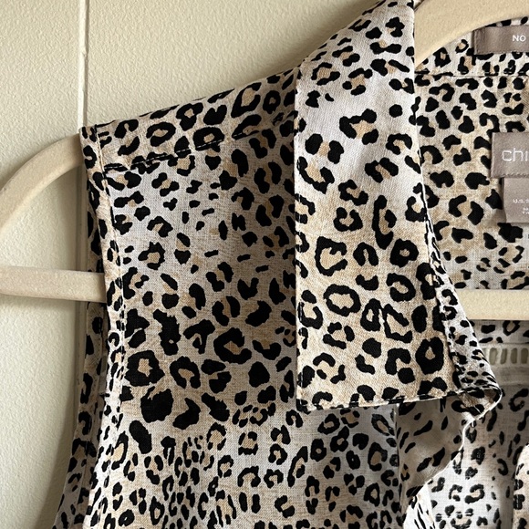 Chico's Black and White Animal Print Sleeveless Linen No Iron Blouse Sz 10 - Picture 5 of 12